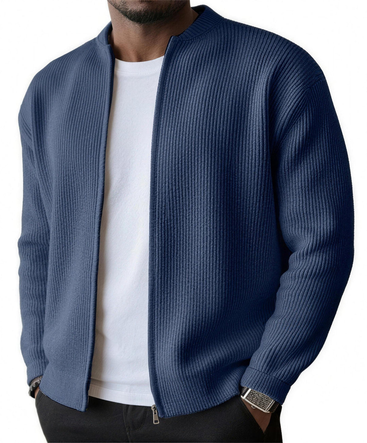 GERTRUDE | Ribbed zip cardigan with a stand collar