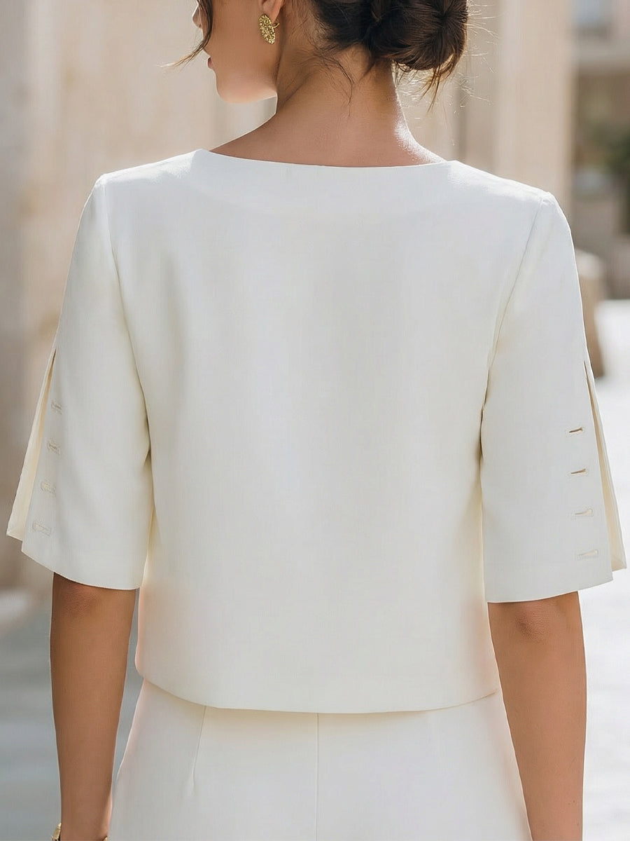 BEVERLY | Split sleeve top with gold buttons