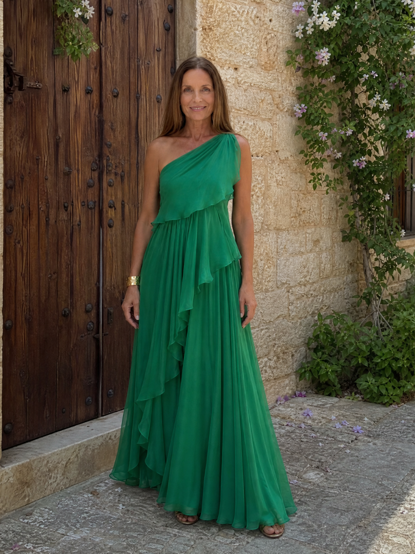 THERESA | One-shoulder maxi dress with cascading ruffles
