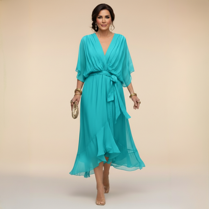 NANCY | V-neck dress with a waist tie