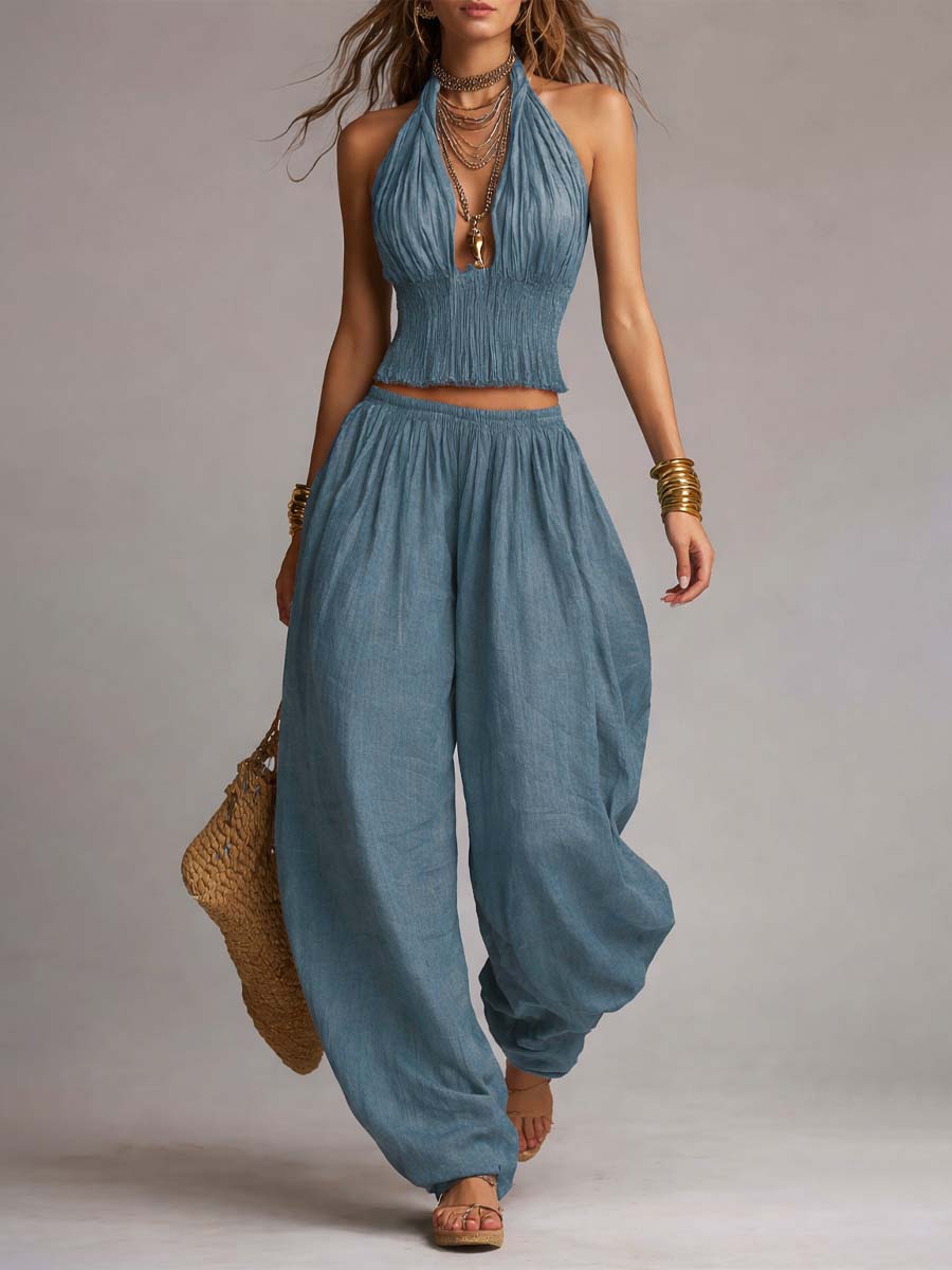 JANET | Halter crop top with harem pants