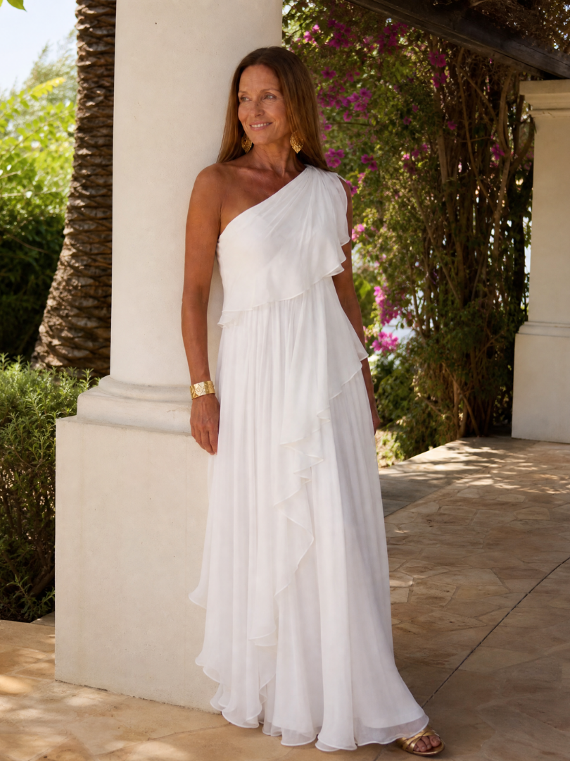 THERESA | One-shoulder maxi dress with cascading ruffles