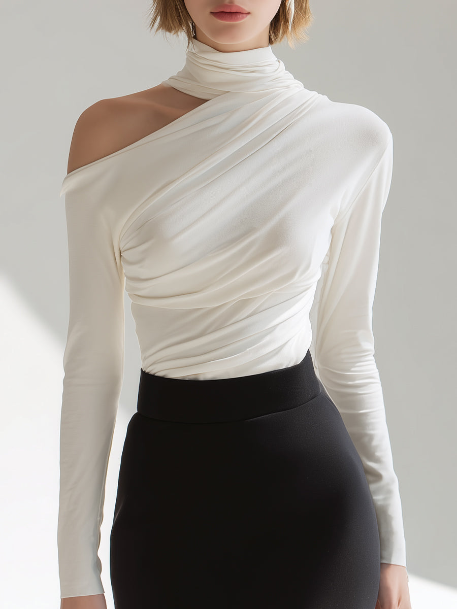 LOIS | Asymmetric draped long sleeve top