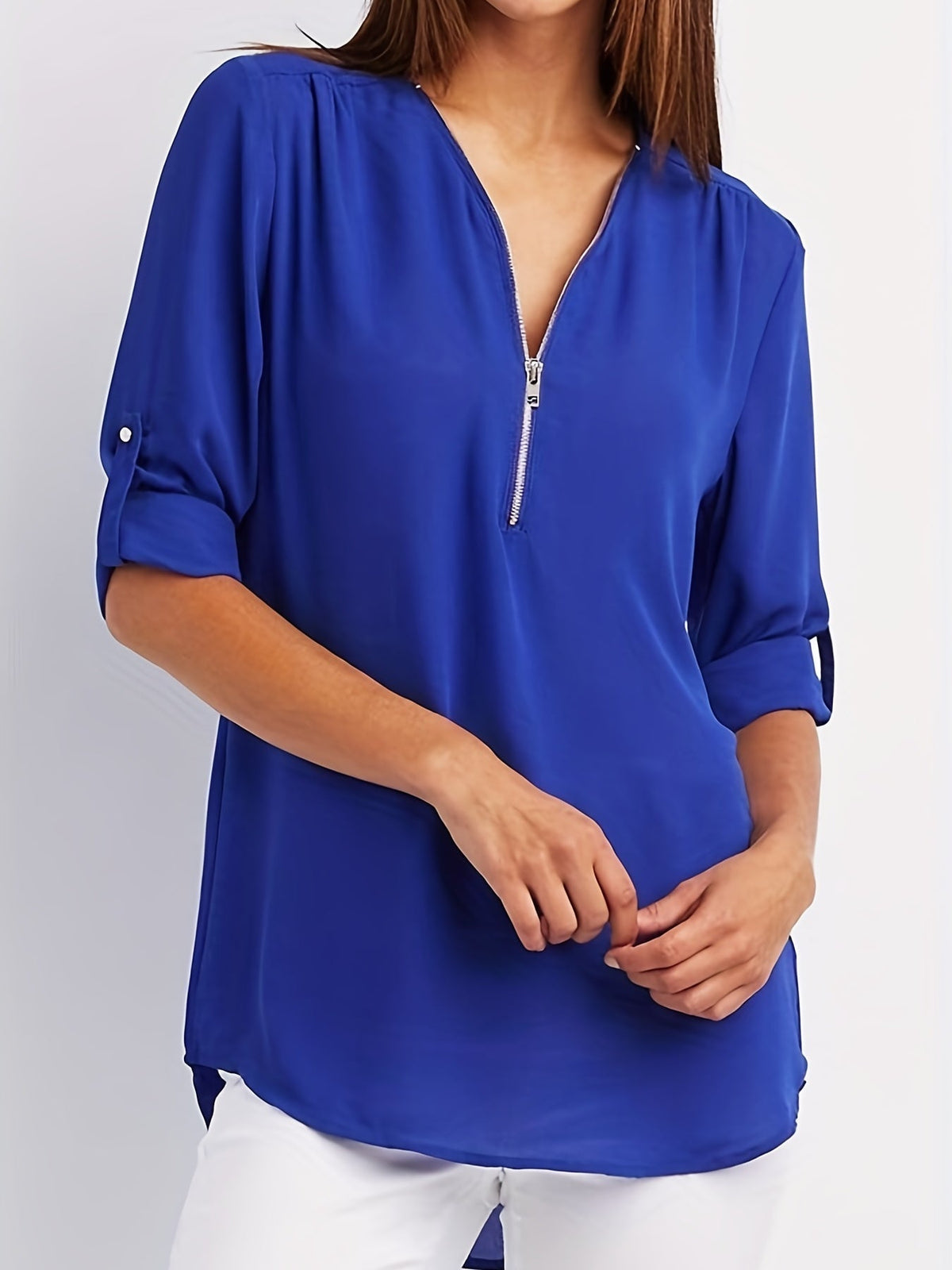 WINIFRED | Zip front V-neck blouse