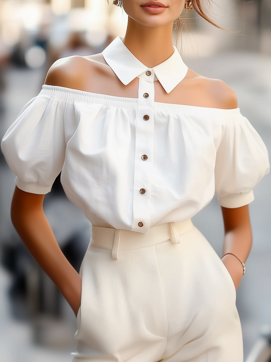 ELAINE | Off shoulder shirt with a collar