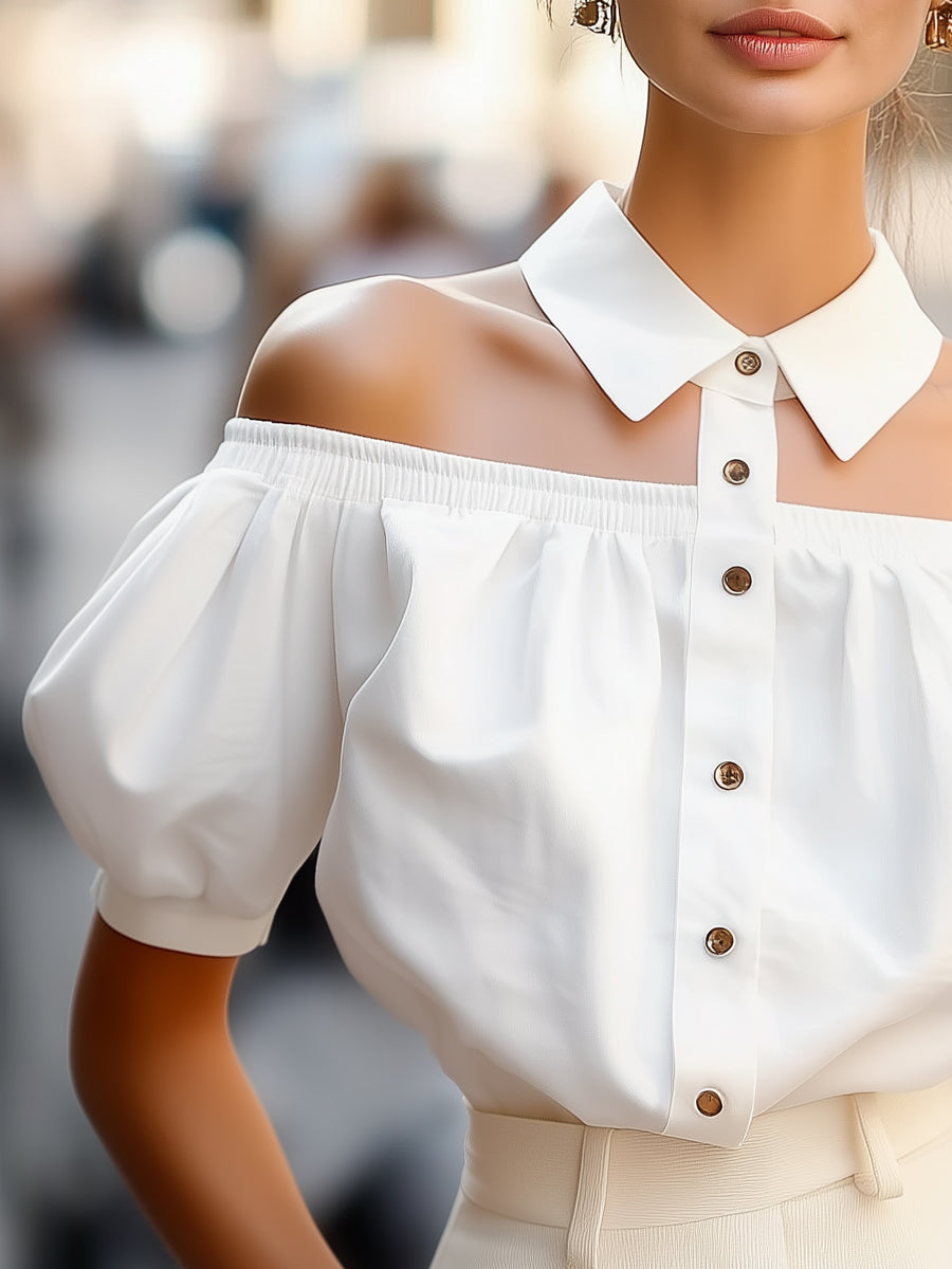 ELAINE | Off shoulder shirt with a collar