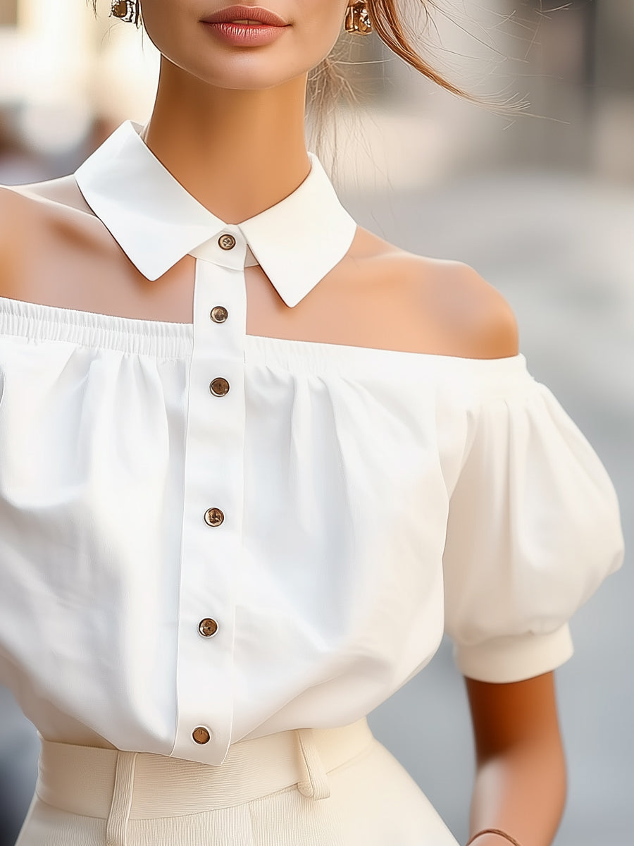ELAINE | Off shoulder shirt with a collar