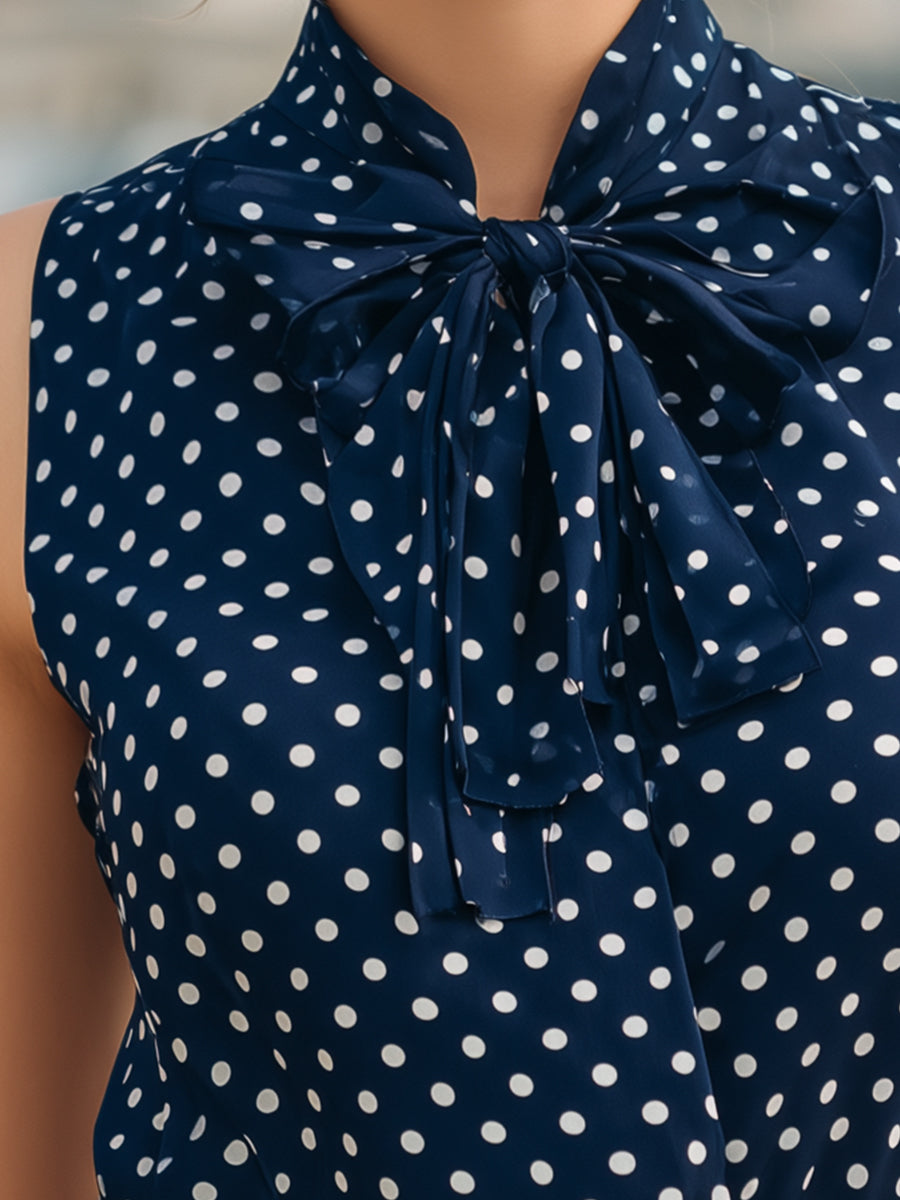 ELLEN | Sleeveless polka dot with a bow neck
