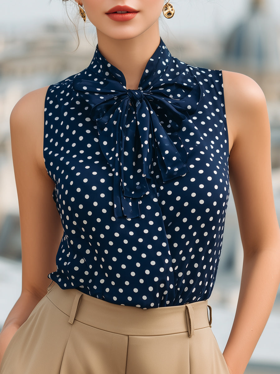ELLEN | Sleeveless polka dot with a bow neck