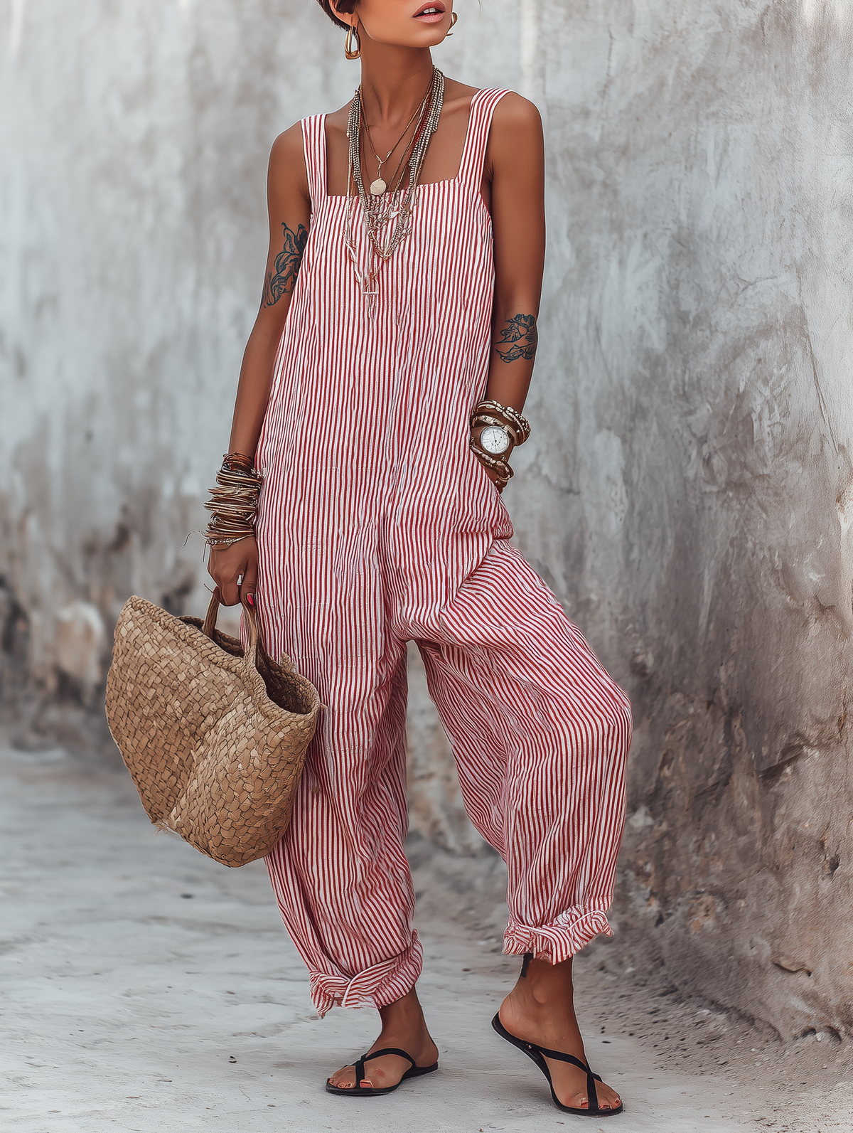 MAUREEN | Striped jumpsuit with a square neck