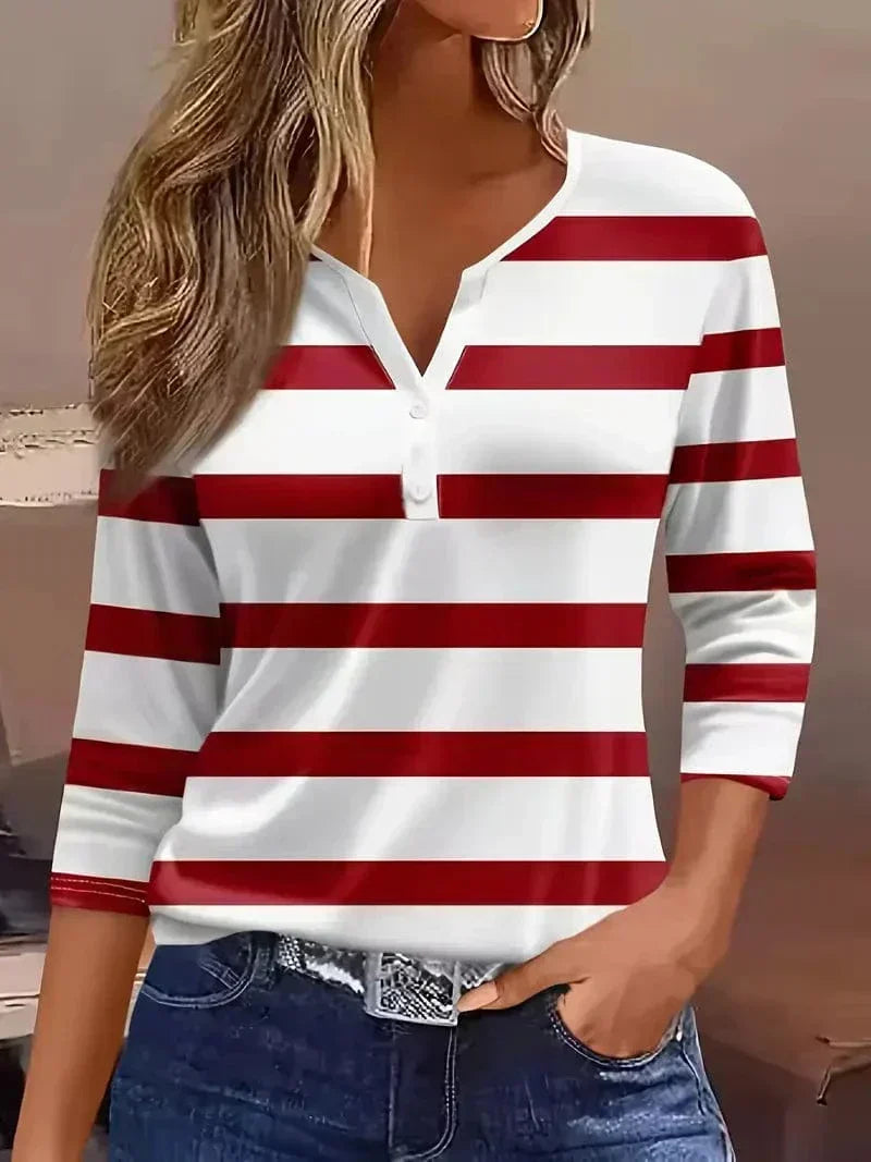 HARRIET | Striped V-neck with three quarter sleeves