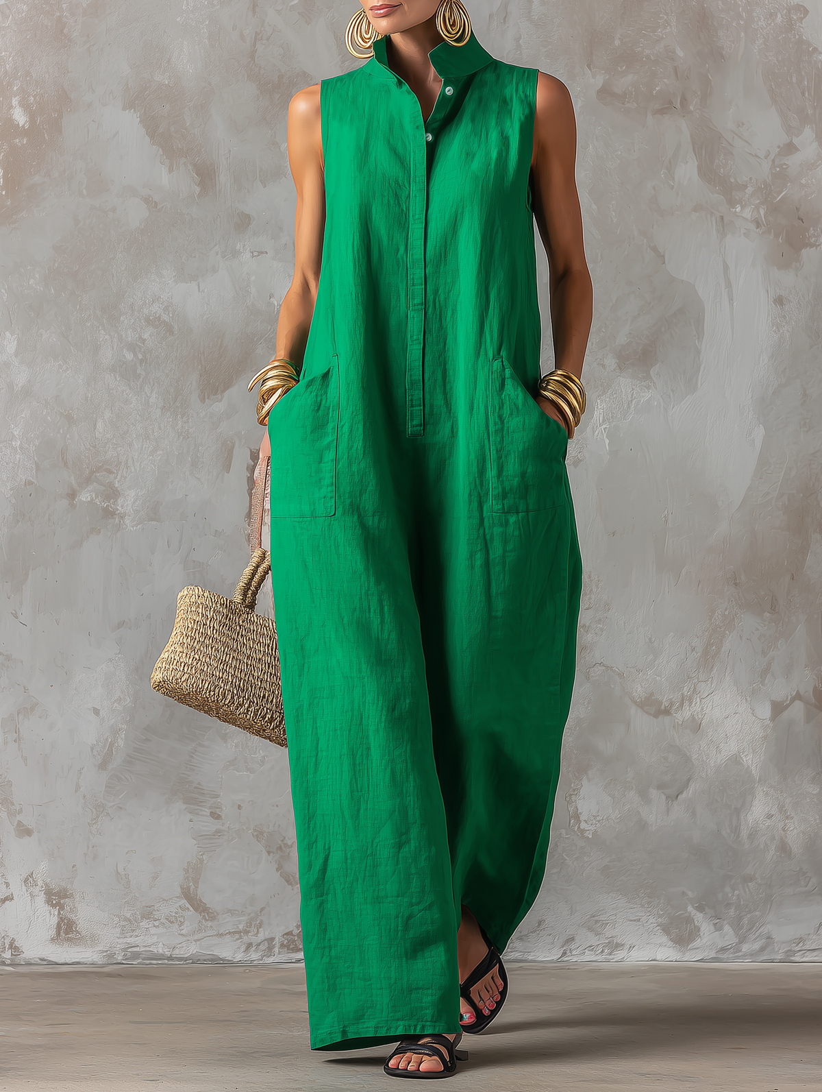 DONNA | Sleeveless jumpsuit with a stand collar