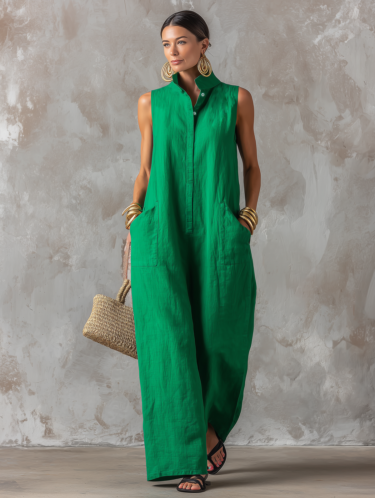 DONNA | Sleeveless jumpsuit with a stand collar