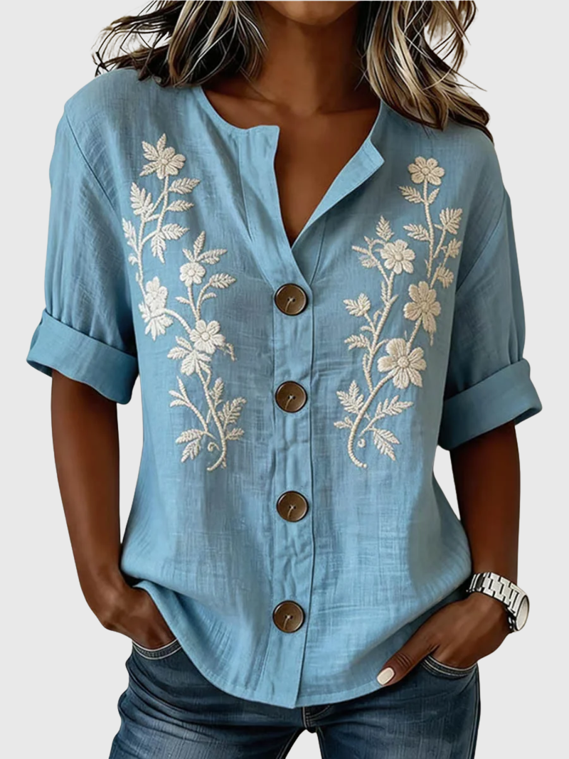 COLLEEN | Embroidered button front top