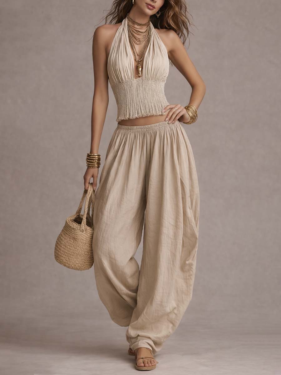 JANET | Halter crop top with harem pants