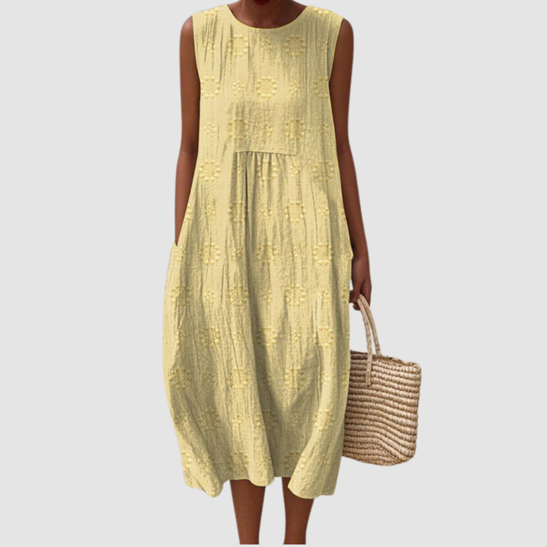 PHYLLIS | Midi dress with embroidered seams