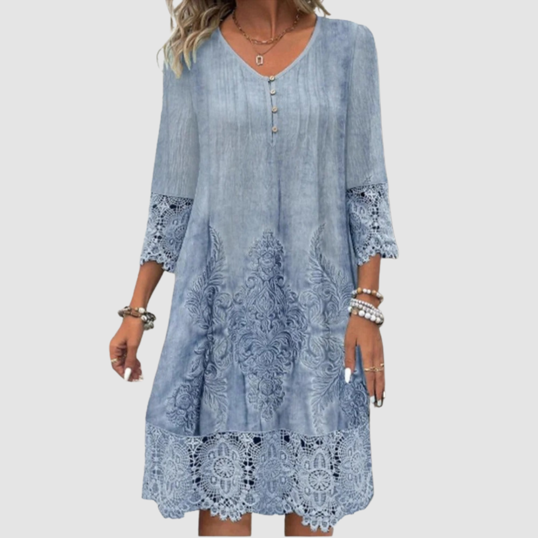 MAUREEN | Midi lace dress with three-quarter sleeves