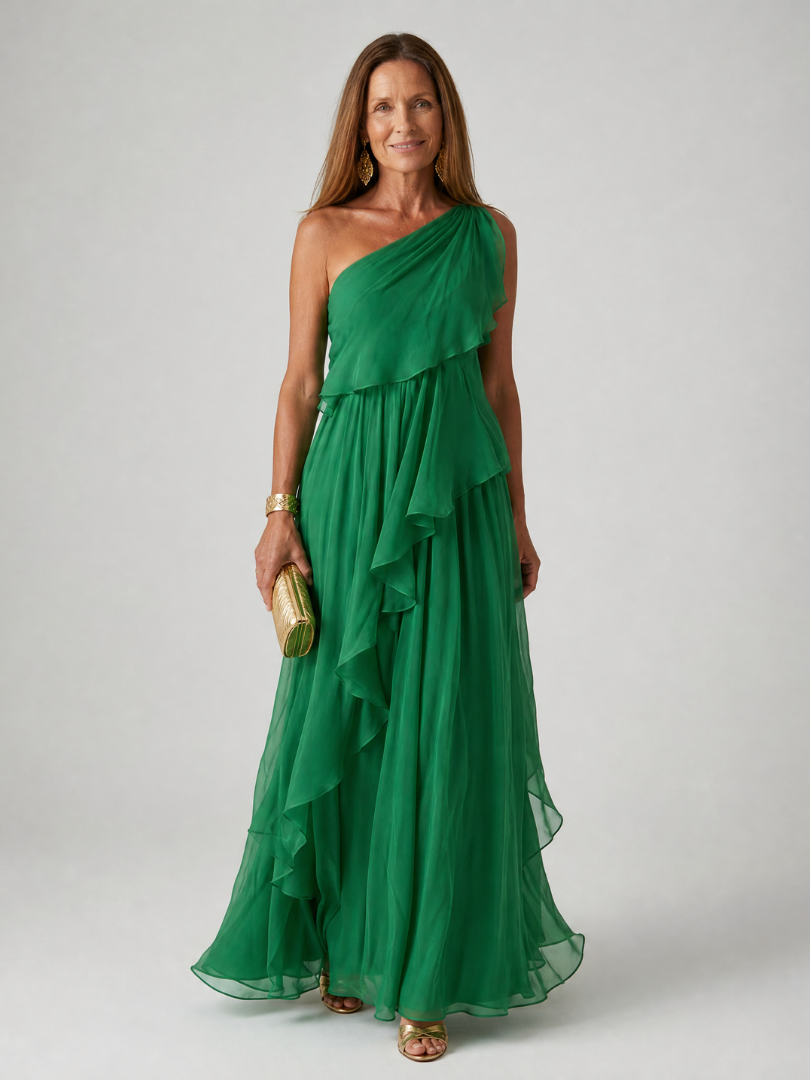 THERESA | One-shoulder maxi dress with cascading ruffles