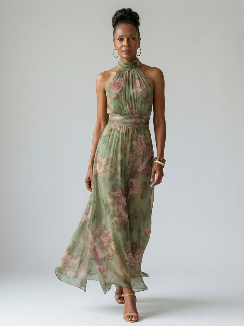 NORA | Sleeveless halter midi dress