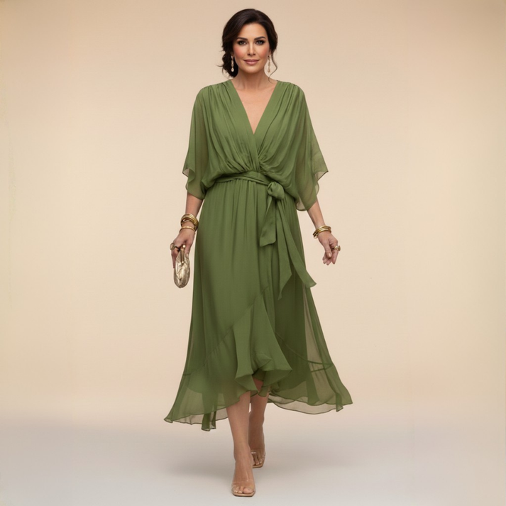 NANCY | V-neck dress with a waist tie