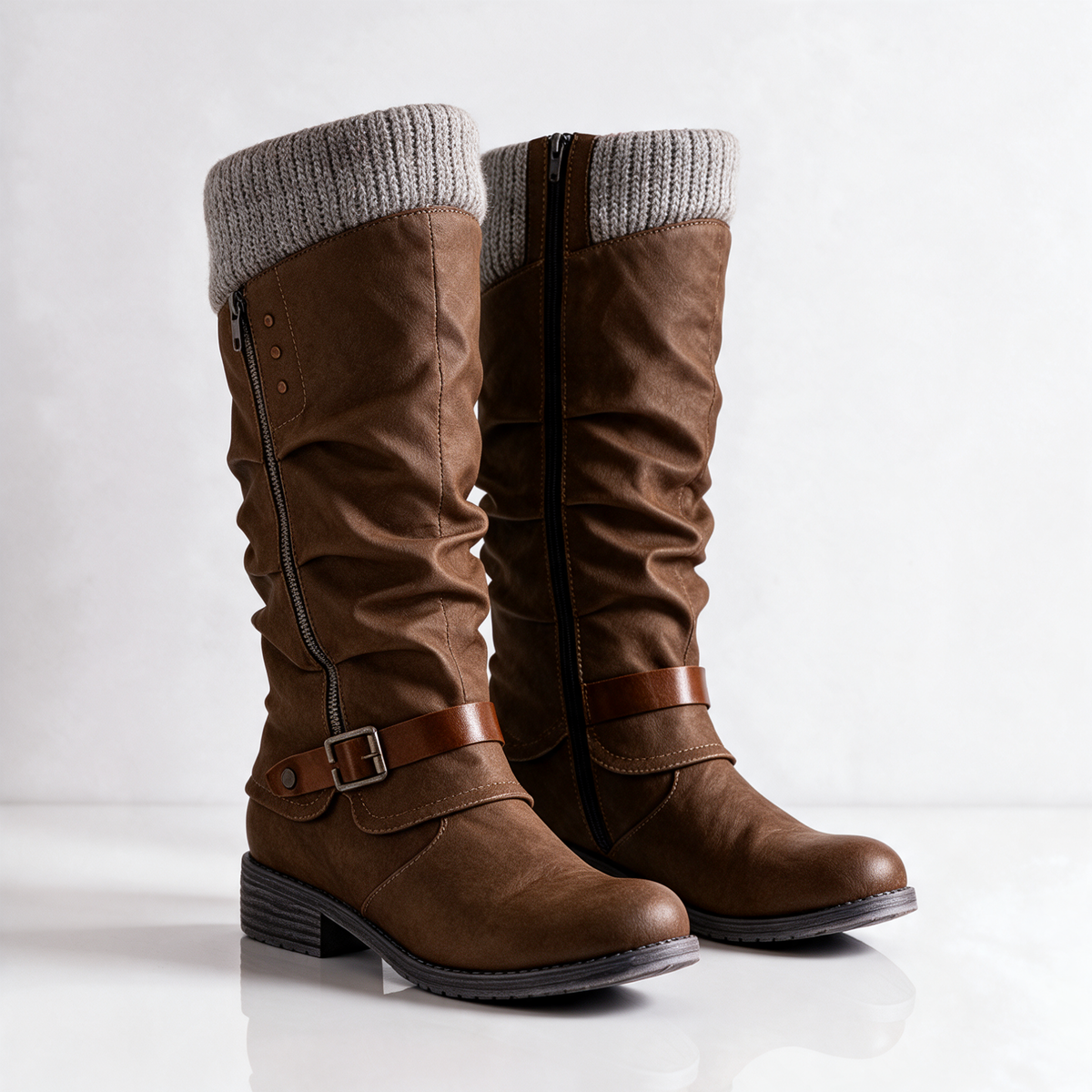 AGATHA | Mid-calf boots with a knit collar