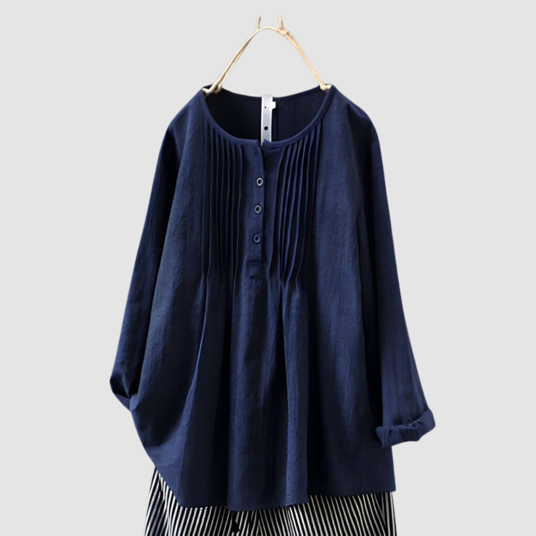 CHARLENE | Pleated front round neck blouse