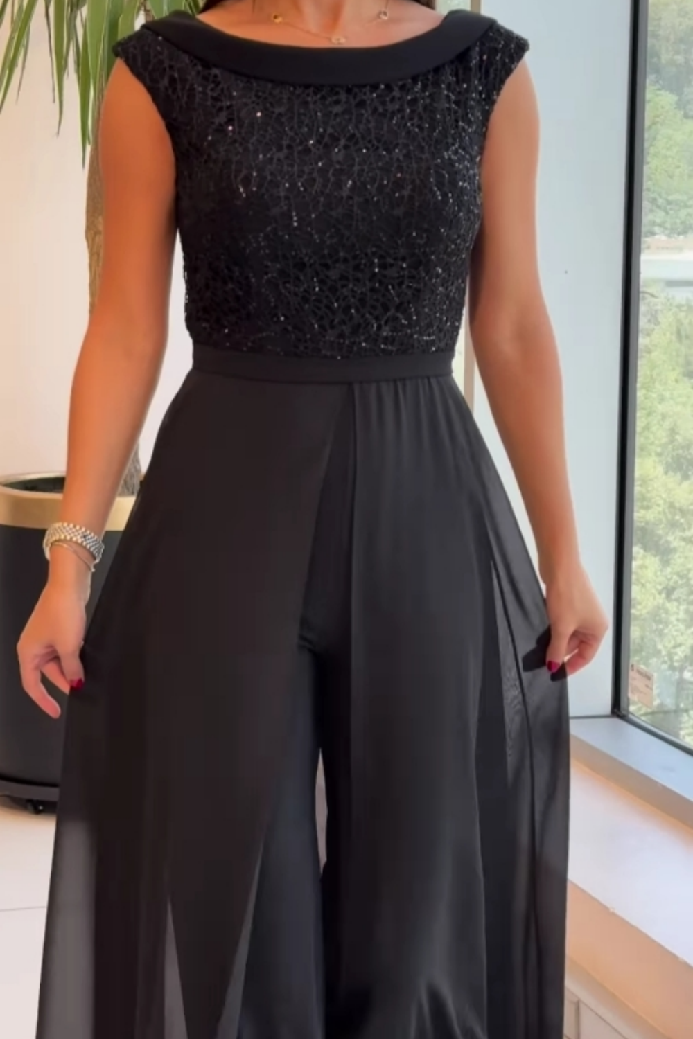 MILLICENT | Wide-leg jumpsuit with chiffon panels