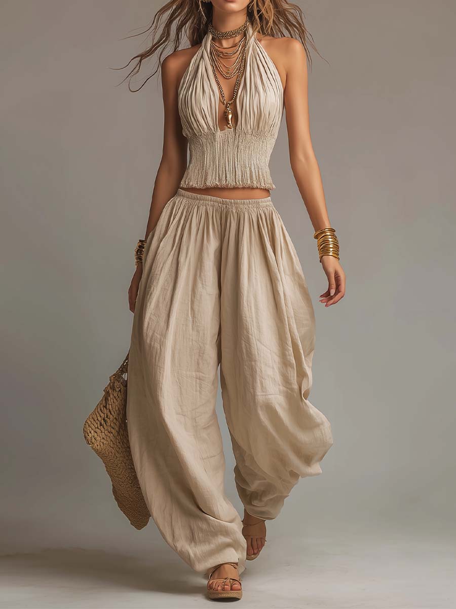 JANET | Halter crop top with harem pants