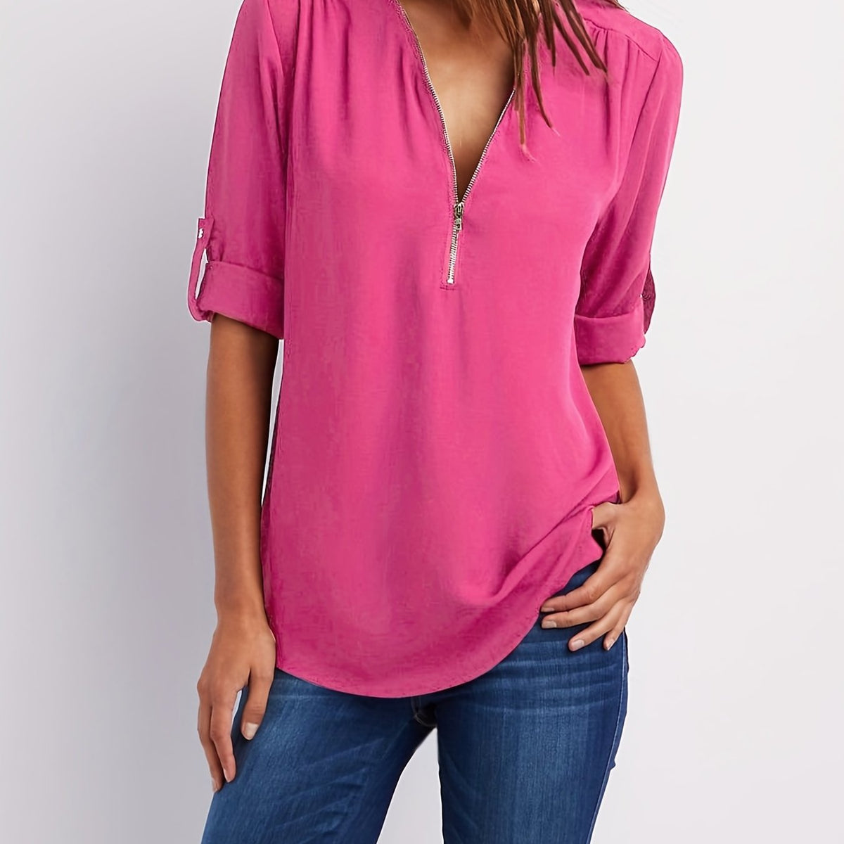 WINIFRED | Zip front V-neck blouse