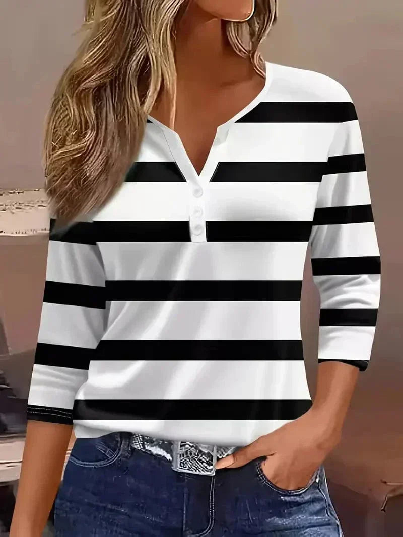 HARRIET | Striped V-neck with three quarter sleeves