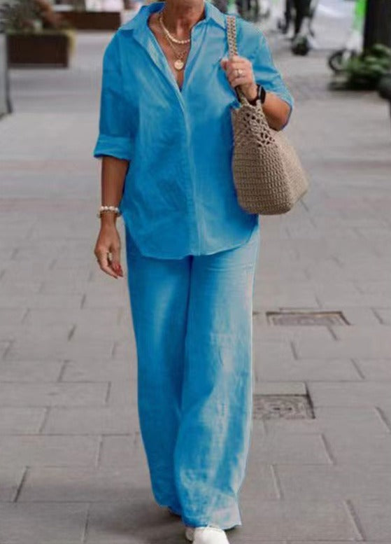COLLEEN | Button-up top with wide-leg trousers