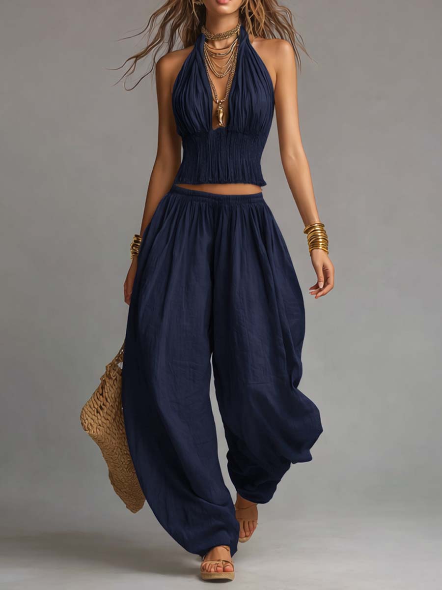 JANET | Halter crop top with harem pants