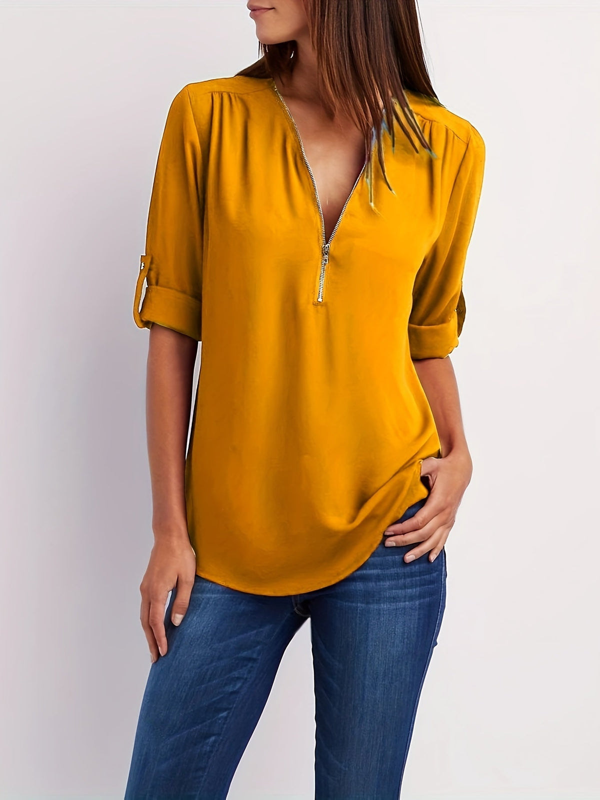 WINIFRED | Zip front V-neck blouse