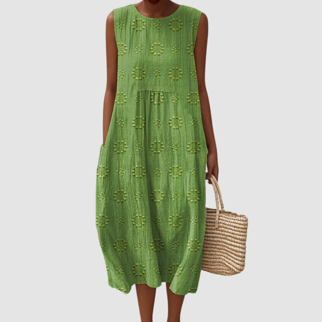 PHYLLIS | Midi dress with embroidered seams