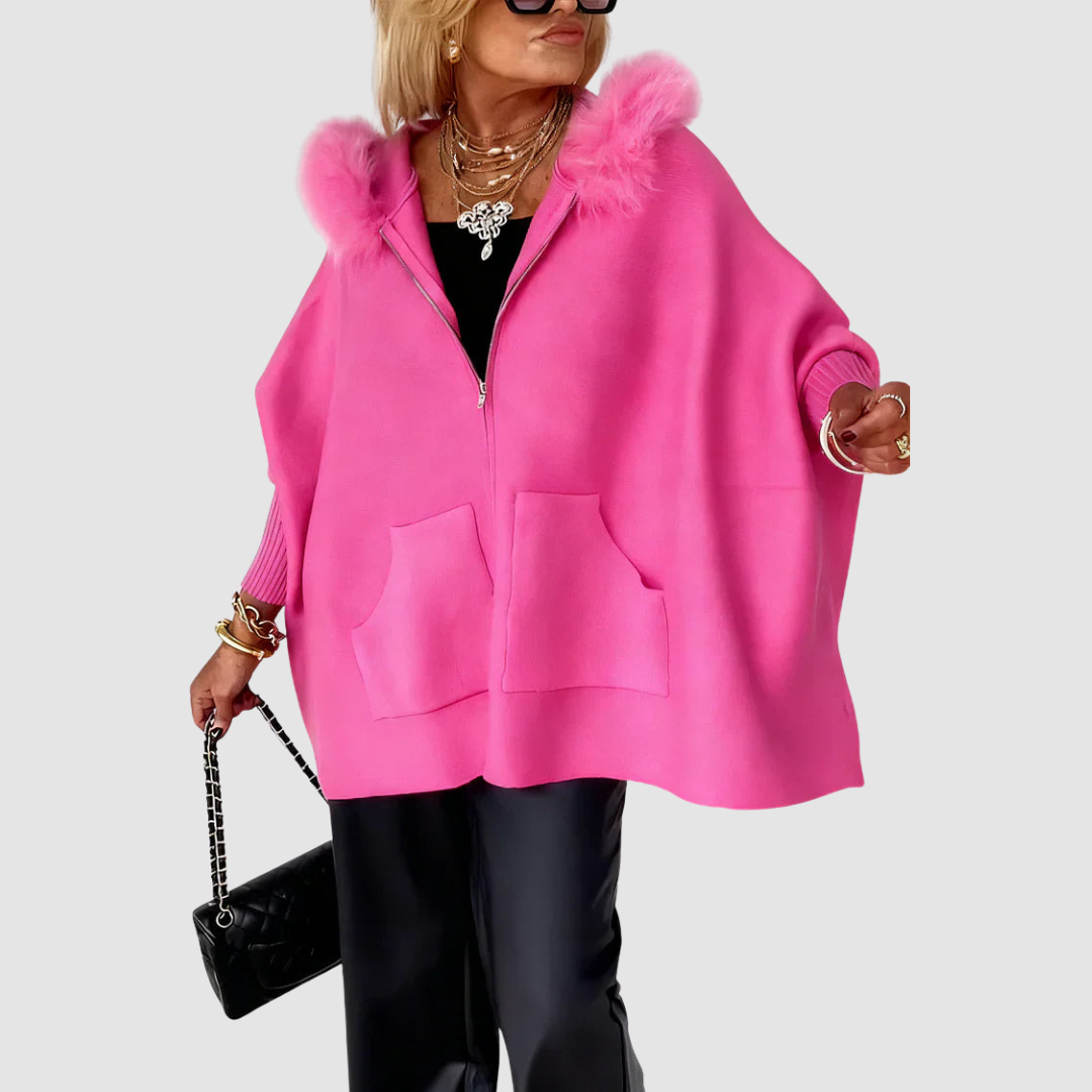 DEBORAH | Poncho with a faux fur hood