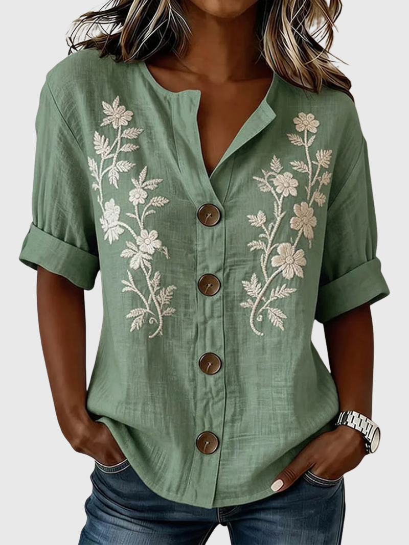 COLLEEN | Embroidered button front top