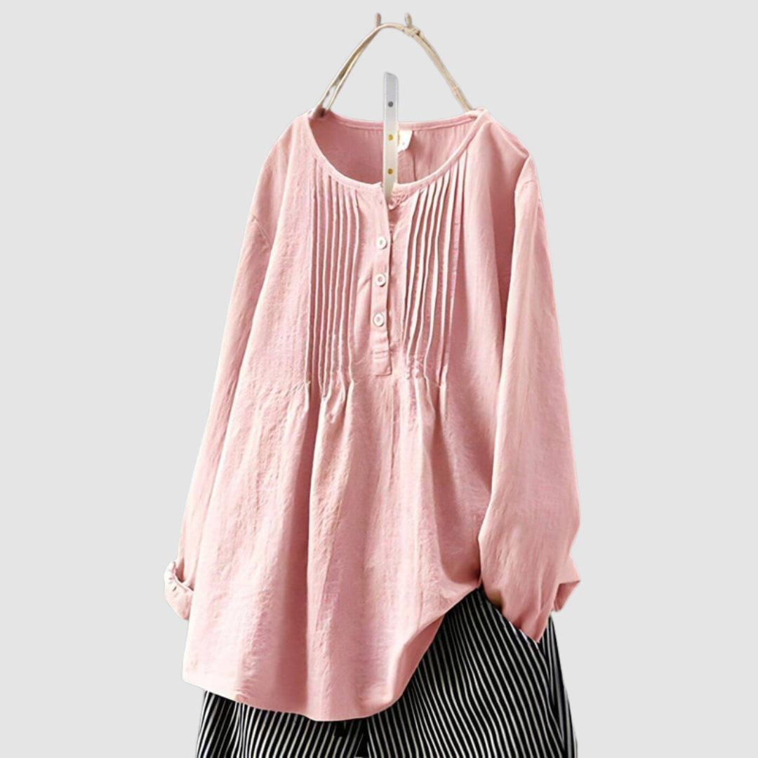 CHARLENE | Pleated front round neck blouse