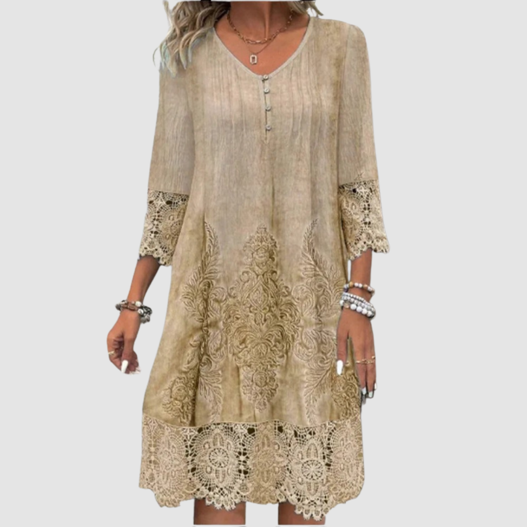MAUREEN | Midi lace dress with three-quarter sleeves