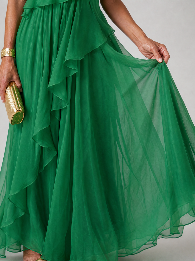 THERESA | One-shoulder maxi dress with cascading ruffles