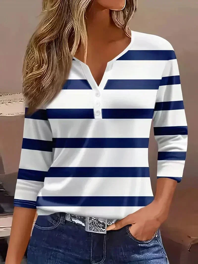 HARRIET | Striped V-neck with three quarter sleeves