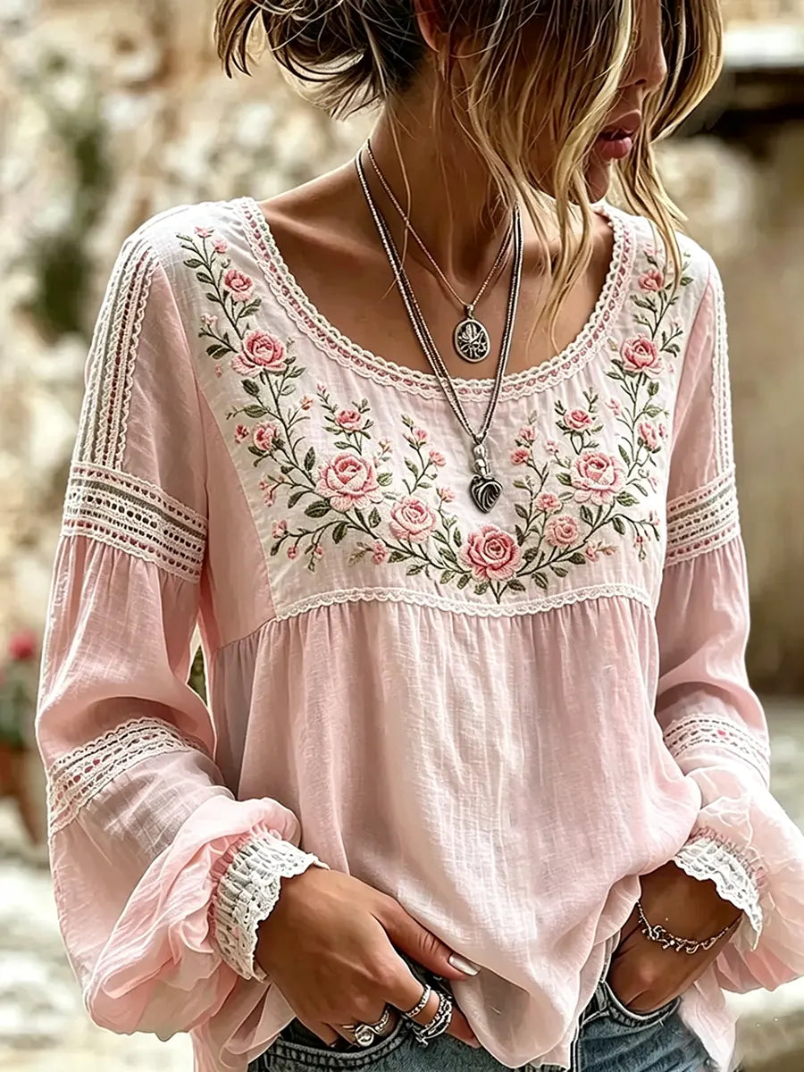 ELSIE | Embroidered square neck blouse