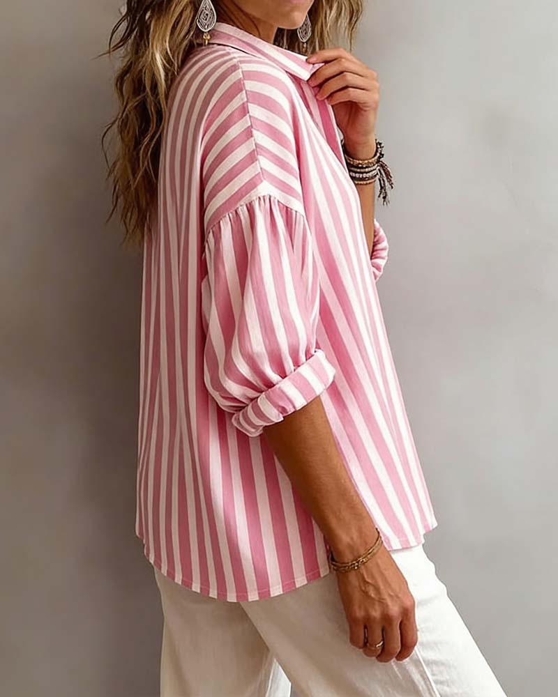 ROSEMARY | Loose striped blouse with a collar