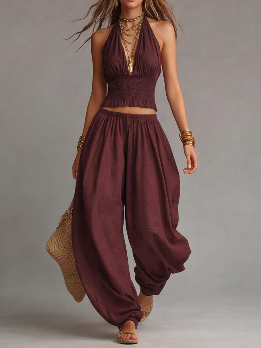 JANET | Halter crop top with harem pants
