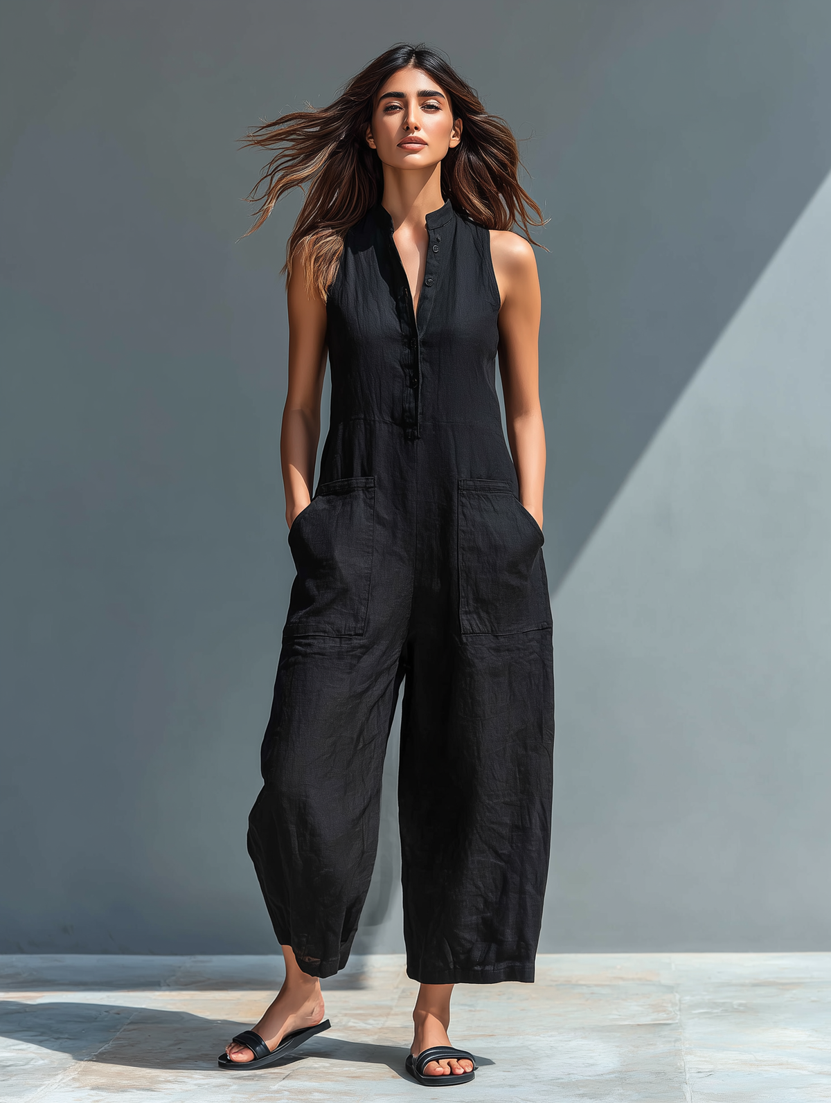 EILEEN | Sleeveless jumpsuit with a mandarin collar