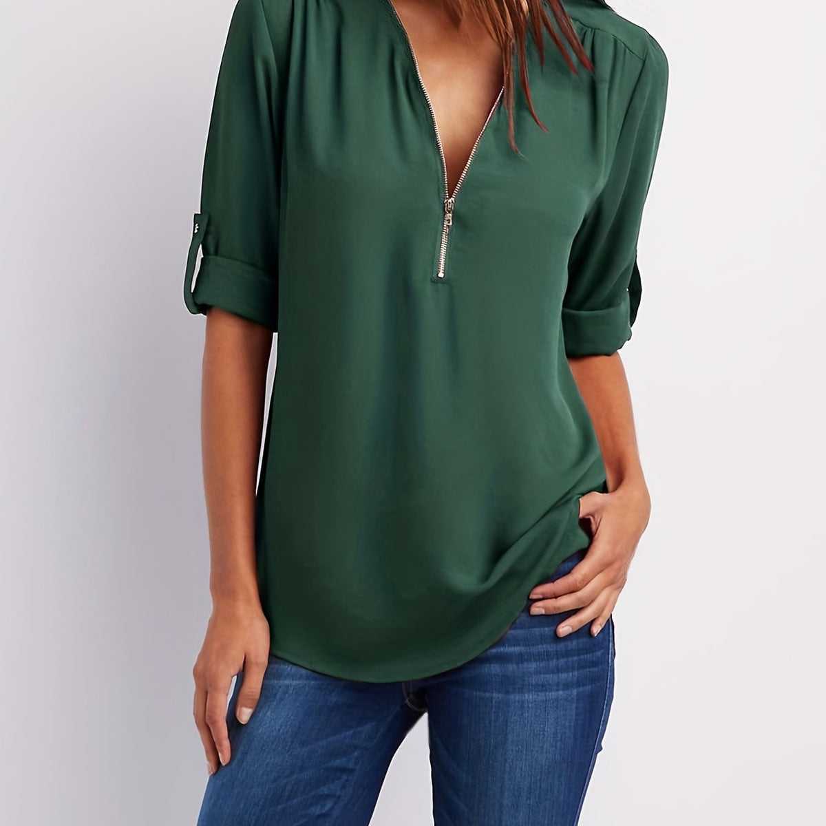 WINIFRED | Zip front V-neck blouse