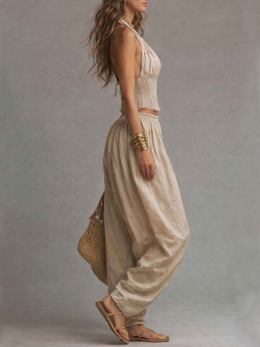 JANET | Halter crop top with harem pants