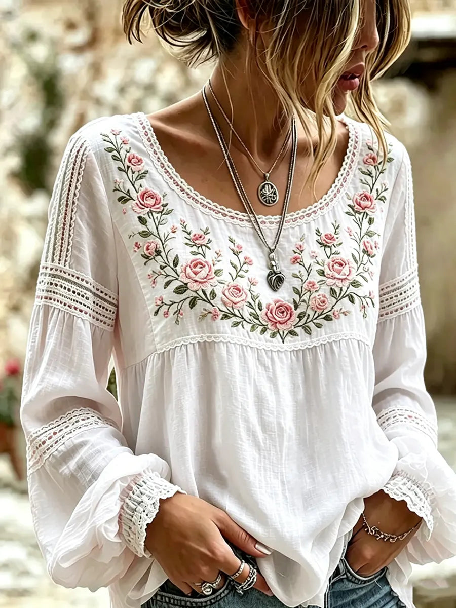 ELSIE | Embroidered square neck blouse