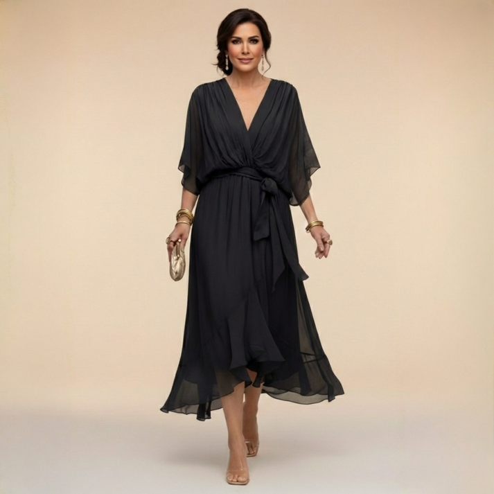 NANCY | V-neck dress with a waist tie