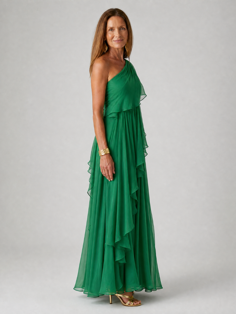 THERESA | One-shoulder maxi dress with cascading ruffles