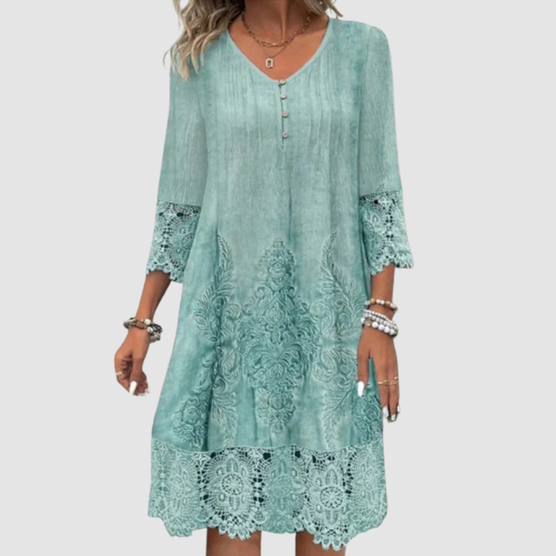 MAUREEN | Midi lace dress with three-quarter sleeves